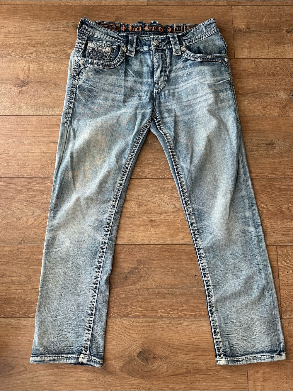 Slim Straight Light Blue Washed Men’s Rock Revival Jeans